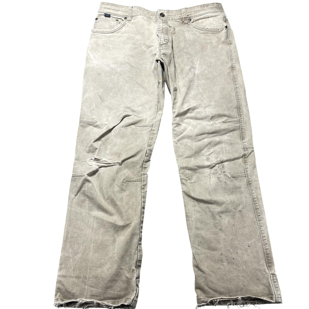 Kuhl Rydr Pants Mens 36x31 Beige Canvas Relaxed Fit‎ Workwear Heavily Distressed